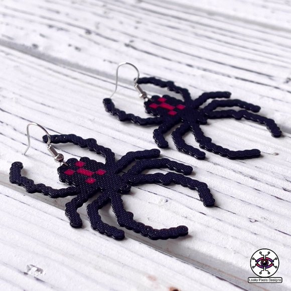 Halloween Black Widow Perler Earrings - Picture 2 of 3